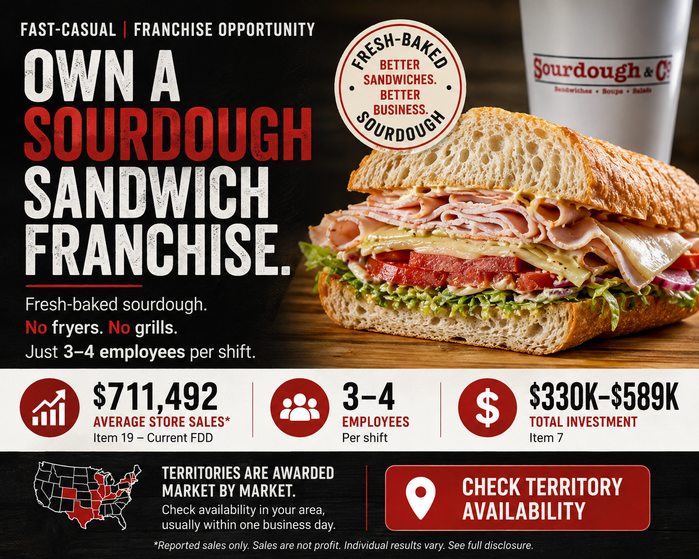 Sourdough & Co. franchise opportunity with sandwich, staffing, sales, investment, and territory information