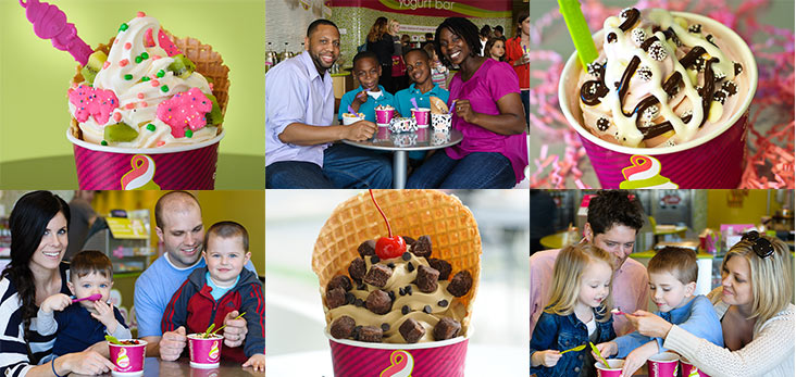 Menchie's frozen yogurt flavors and families enjoying the experience