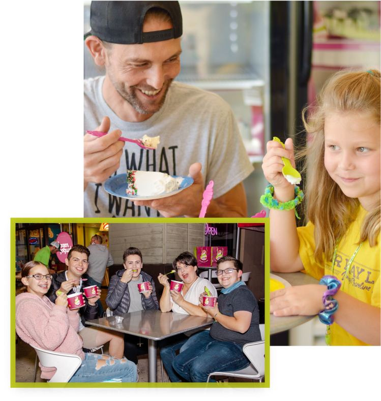 Families and friends enjoying Menchie's frozen yogurt