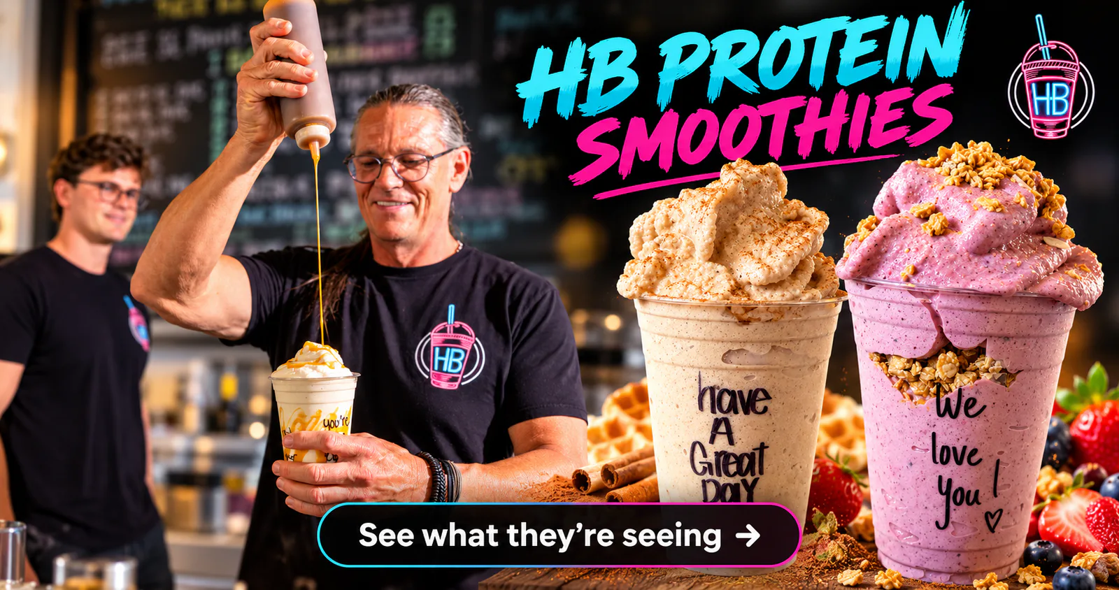 HB team member preparing a protein smoothie.