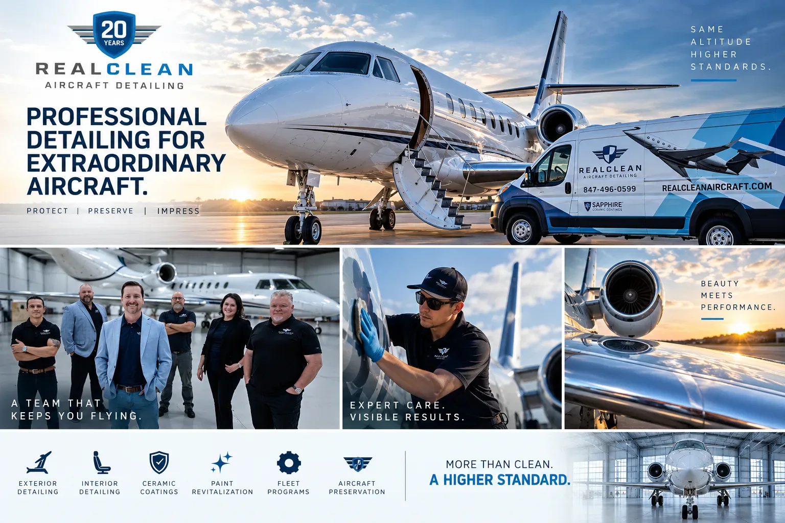 RealClean aircraft detailing: private jet, service van, team and aircraft care
