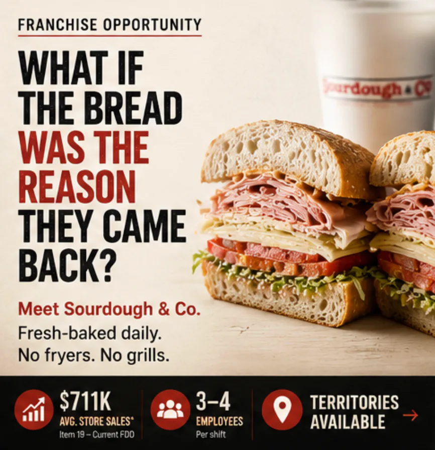 Sourdough & Co. franchise opportunity with fresh-baked sandwiches and reported store sales