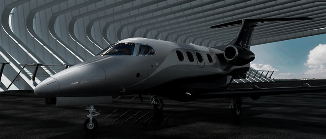 Private business jet at an airport