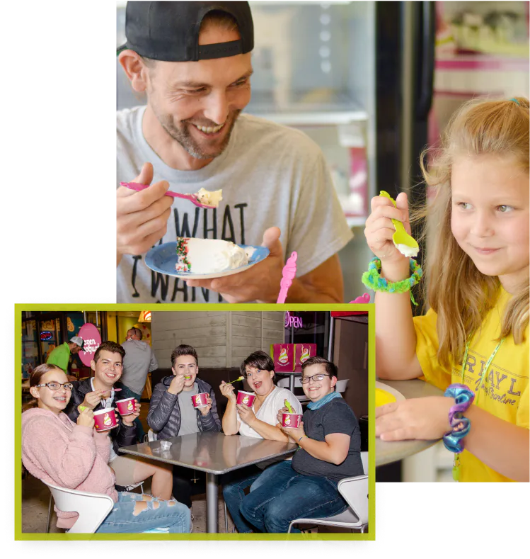 Families and friends enjoying Menchie's frozen yogurt