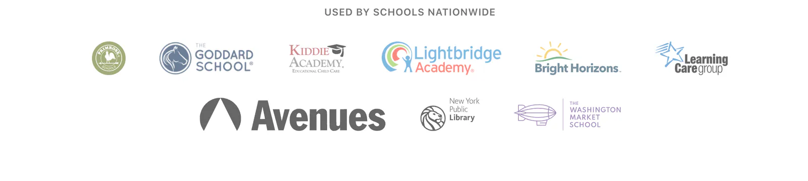 Story Time Chess brand graphic showing partner organizations including Primrose Schools, The Goddard School, Kiddie Academy, Lightbridge Academy, Bright Horizons, Learning Care Group, Avenues, the New York Public Library, and The Washington Market School.