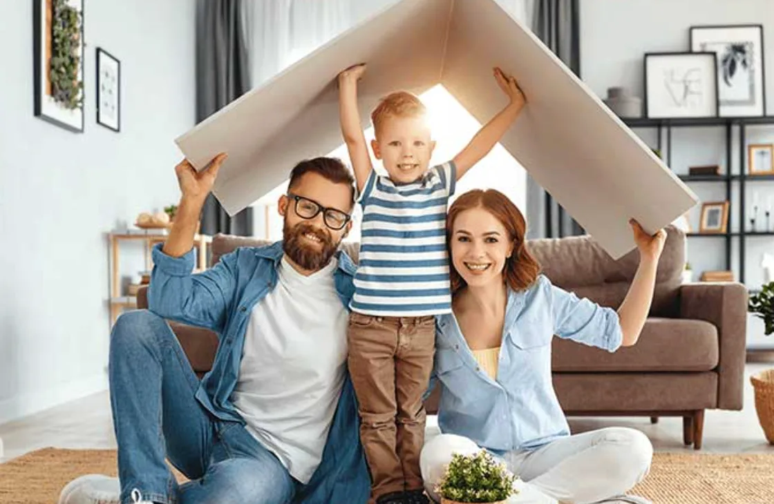 A family spending time in the comfort of their home.